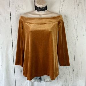 Ann Taylor gold velvet off shoulder top